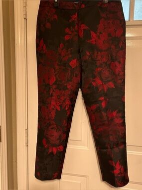 Talbots RSVP Hampshire Painterly Floral Ankle Pants in Red & Black Print Size 12